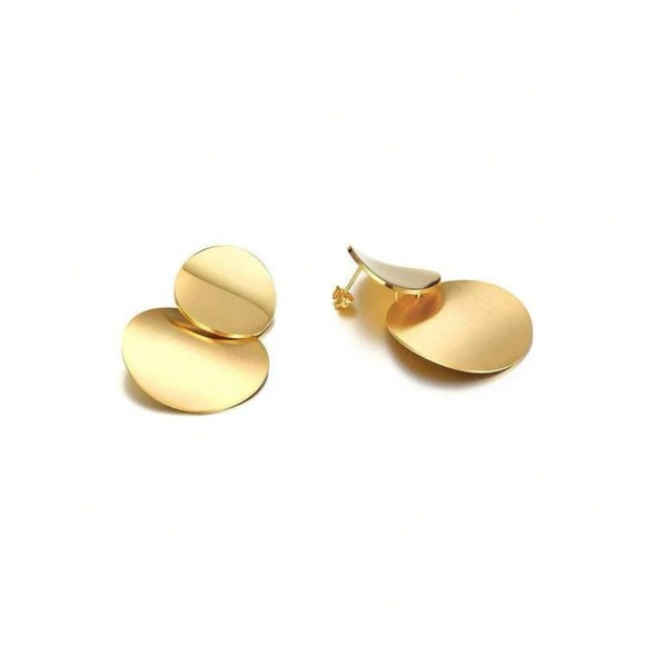 NWT Stainless Steel Round Gold Drop Earrings - Picture 7 of 9